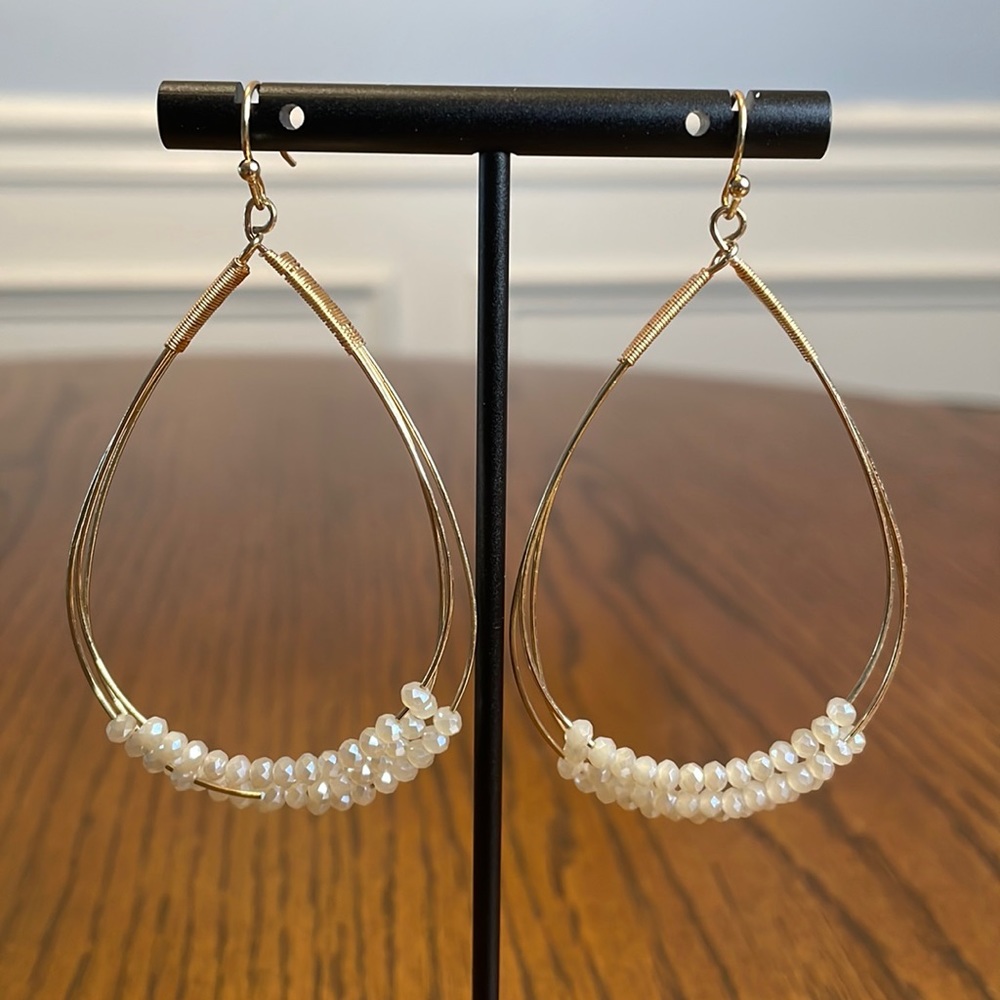 Gold/White Beaded Dangle Earrings